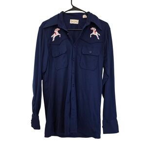 Prince Ferrari Vintage Navy Western Shirt Embroidered Horse Mens Medium